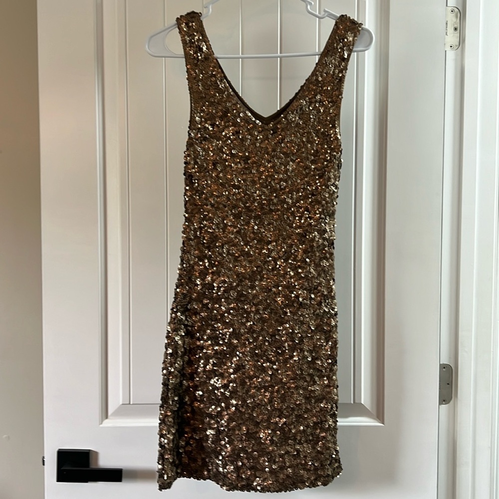 Copper sequin dress